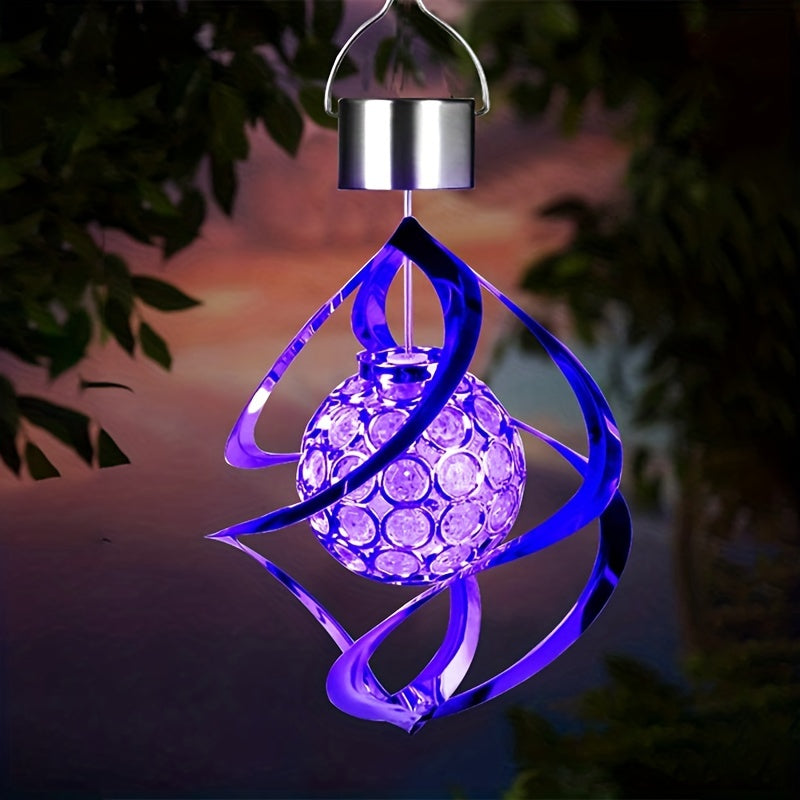 Suspension solaire spirale argentée à boule LED multicolore