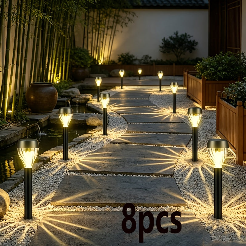 Lot de 8 lampes solaires de jardin noires à diffuseur prismatique