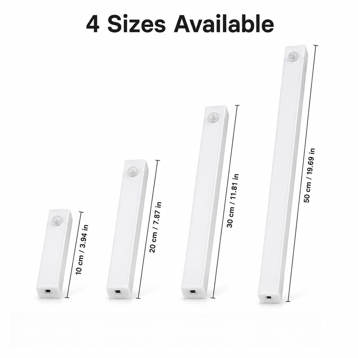 Lot de 3 barres LED à détecteur PIR et interrupteur, 20 à 50 cm