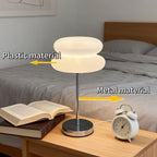 Lampe de chevet macaron blanche à double galet et pied chromé