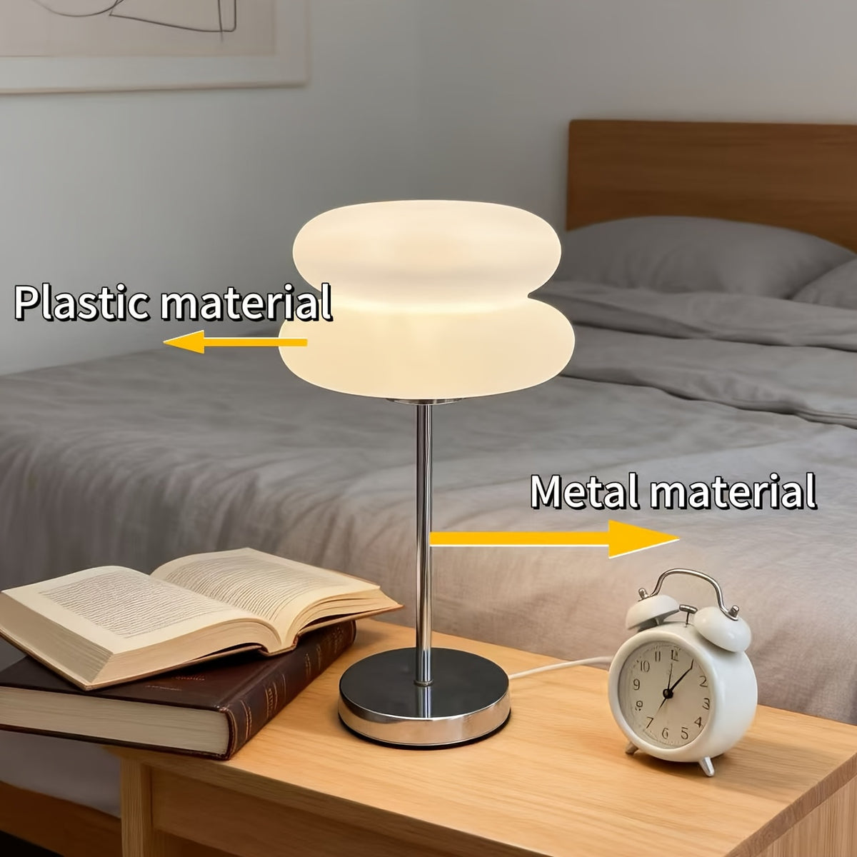 Lampe de chevet macaron blanche à double galet et pied chromé