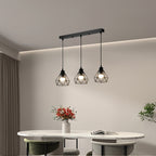 Suspension 3 lumières à cages diamant en métal noir, barre 50 cm