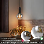 Suspension 3 globes en verre fumé sur cylindres noirs, E27