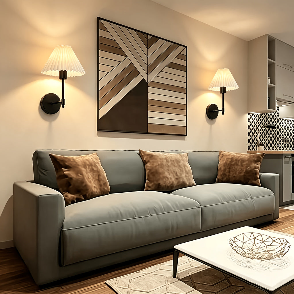 Lot de 2 appliques murales à abat-jour plissé blanc, doré ou noir