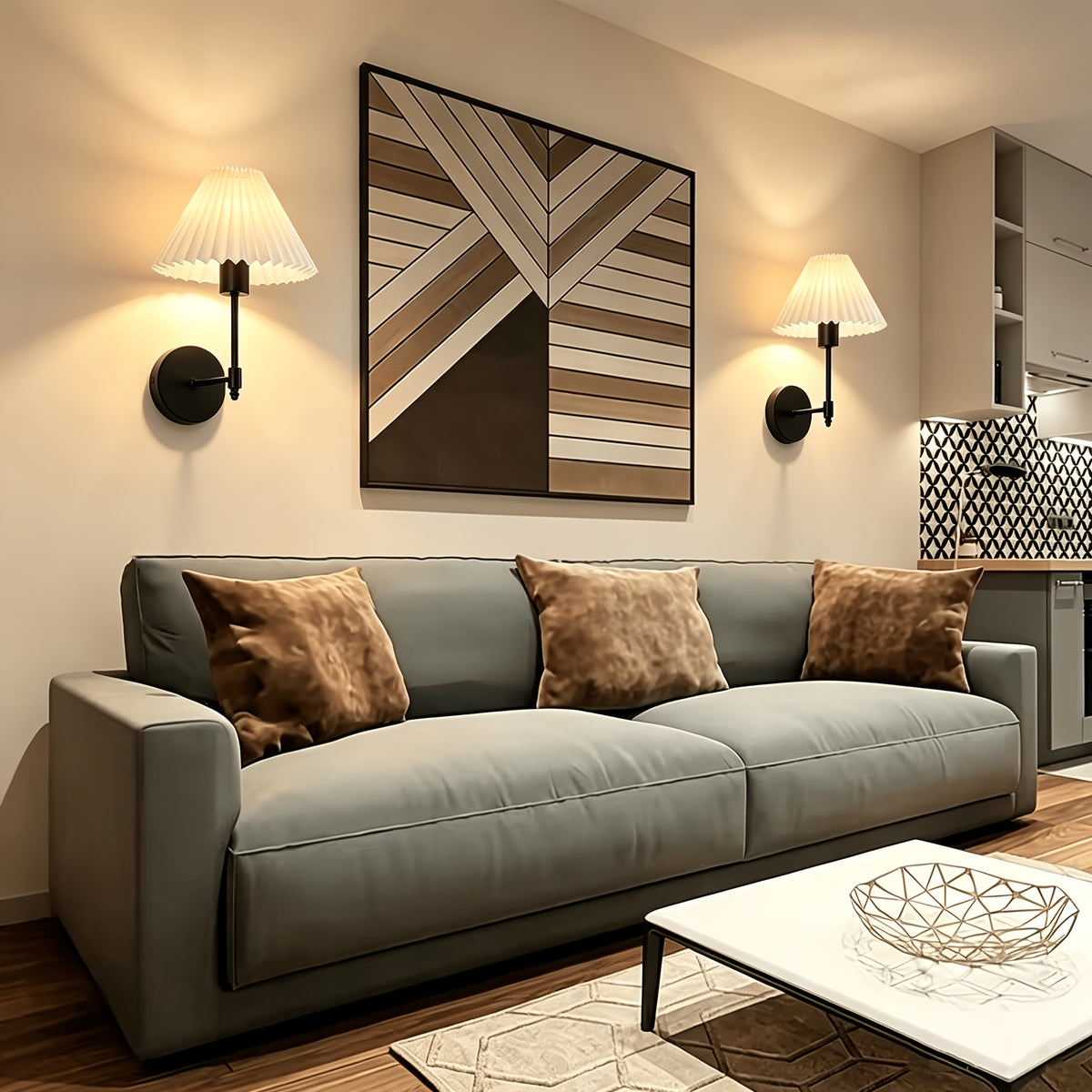 Lot de 2 appliques murales à abat-jour plissé blanc, doré ou noir
