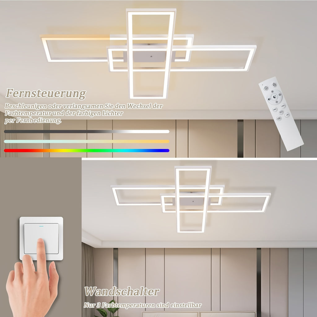 Plafonnier LED rotatif à rectangles RVB, 101 cm, avec télécommande