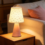 Lampe de chevet rose en lin à roses pastel et nœuds, coffret cadeau