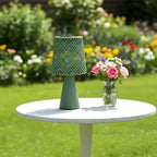 Lampe de table solaire en fer ajouré vert sauge, IP44, 38 cm