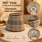 Abat-jour conique tartan gris et rouille, bordure chocolat, Ø 20 cm