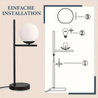 Lampe de chevet globe en verre opalin sur tige noire ou dorée, E27