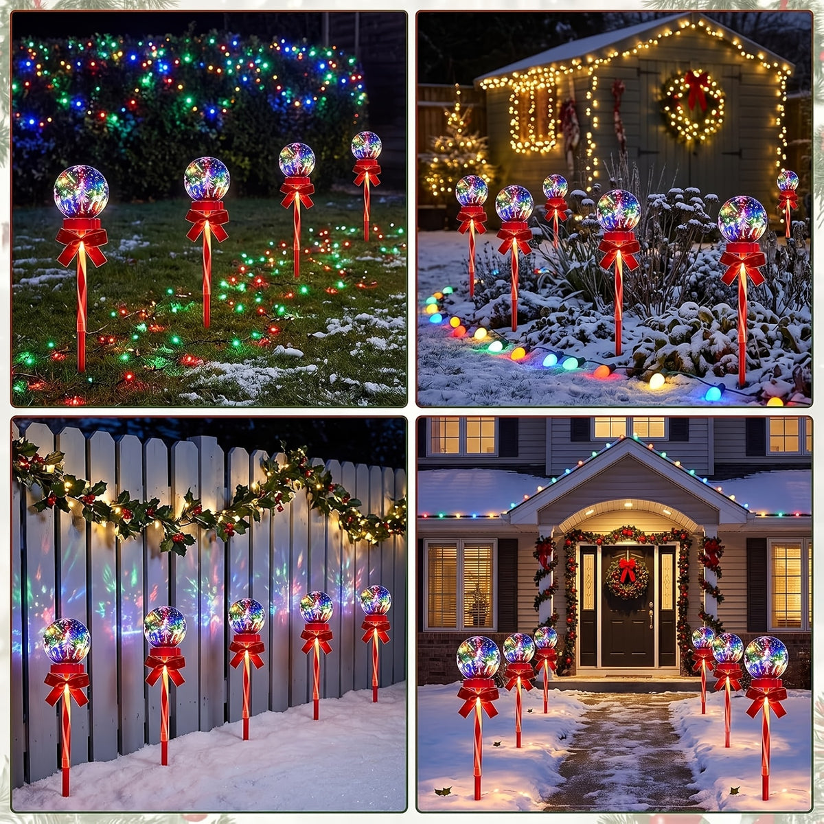 Boule de Noël solaire sur piquet, lumière colorée et clignotante