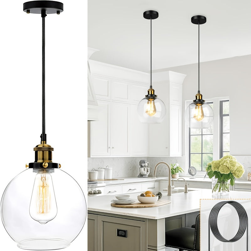 Suspension globe en verre transparent, douille rétro noir et laiton