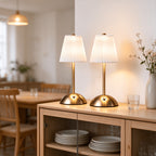 Paire de lampes sans fil plissées, socle doré en dôme, 30 cm