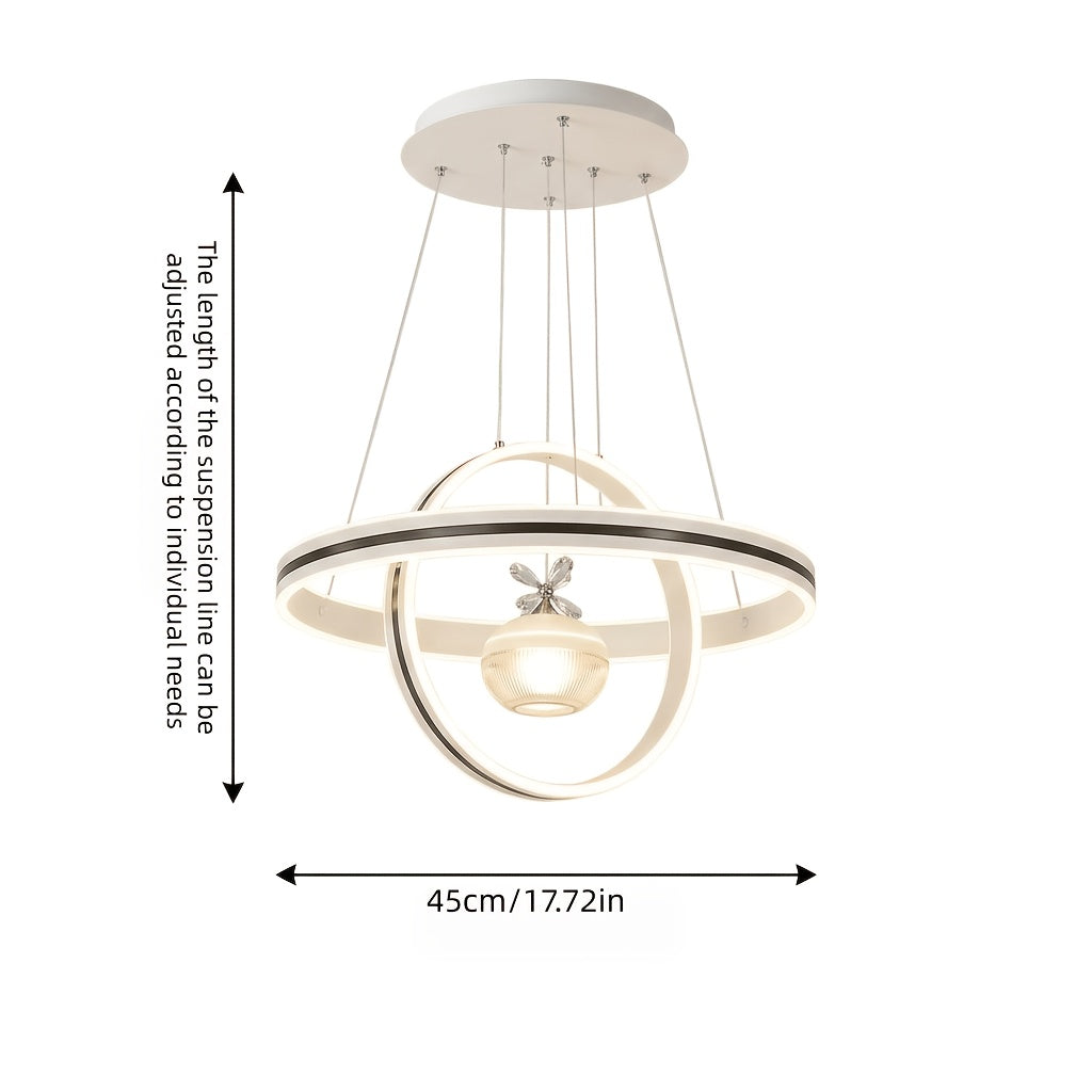 Lustre LED à deux anneaux croisés et globe fleuri, Ø 45 cm
