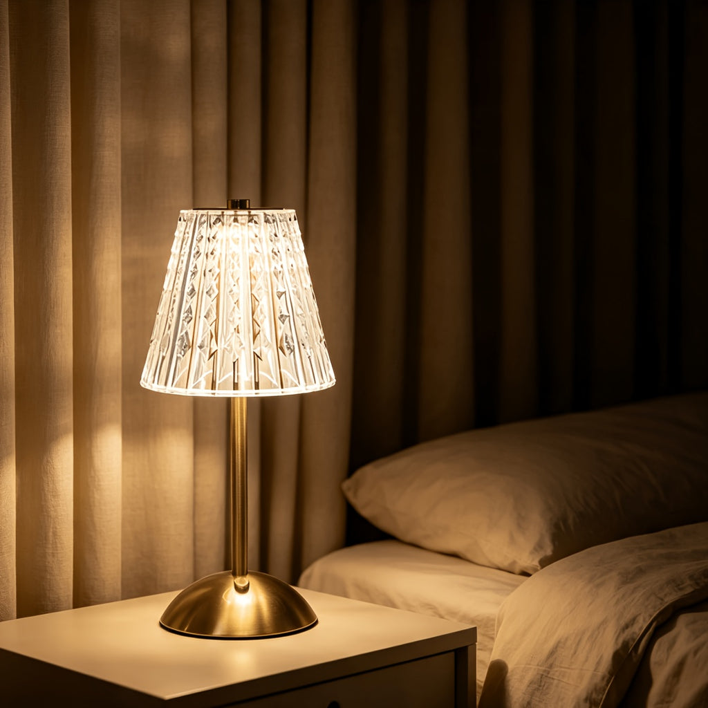 Lot de 2 lampes de table sans fil dorées, abat-jour effet cristal