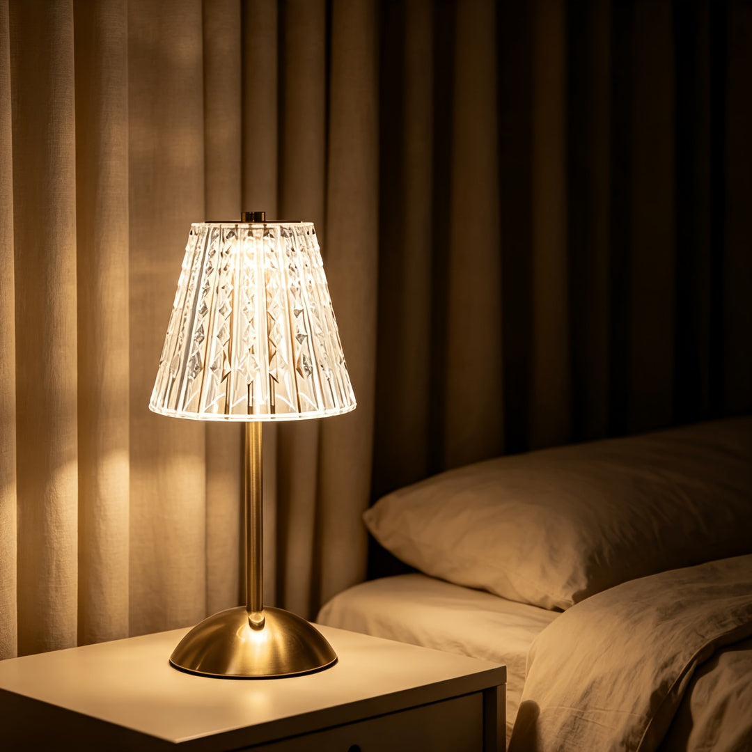 Lot de 2 lampes de table sans fil dorées, abat-jour effet cristal