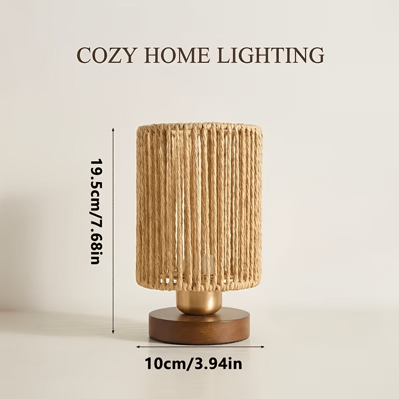 Lampe de chevet en corde torsadée verticale, socle en bois foncé