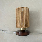 Lampe de chevet cylindre de corde, variateur USB et socle teinte noyer