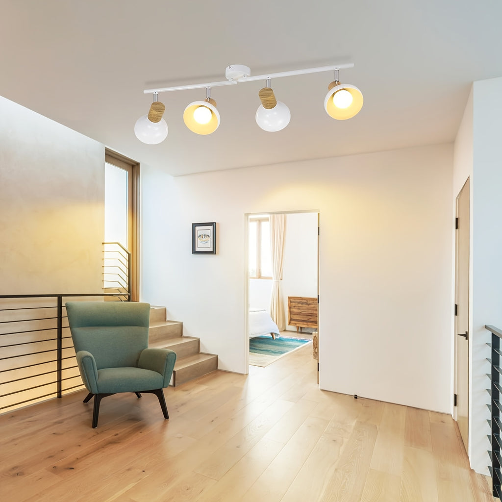 Plafonnier spots E14 à col effet bois, rampe de 150 cm ou 3 alignés