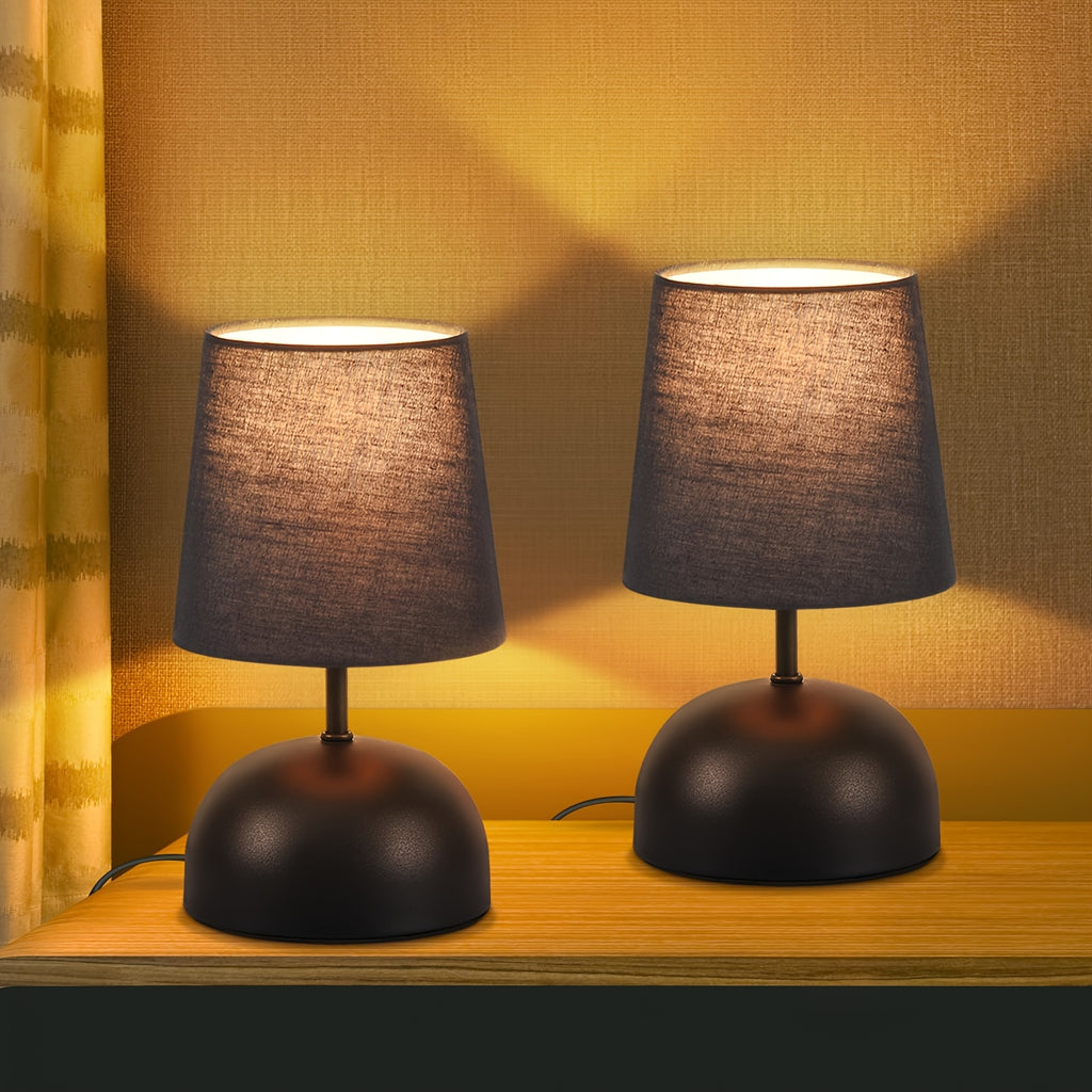 Lot de 2 lampes de chevet blanches en tissu, socle dôme et douille E14