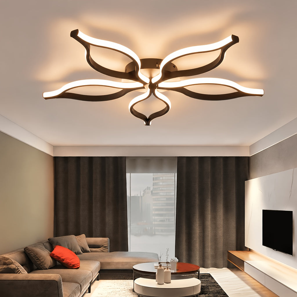 Plafonnier LED fleur à cinq pétales Ø 80 cm, noir ou blanc, 75 W