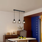 Suspension 3 lumières à cages diamant en métal noir, barre 50 cm