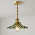 Suspension en laiton et verre plissé vert ou blanc, Ø 21,5 cm