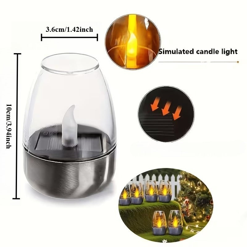Bougie LED solaire à flamme vacillante sous cloche, 10 cm, IP65