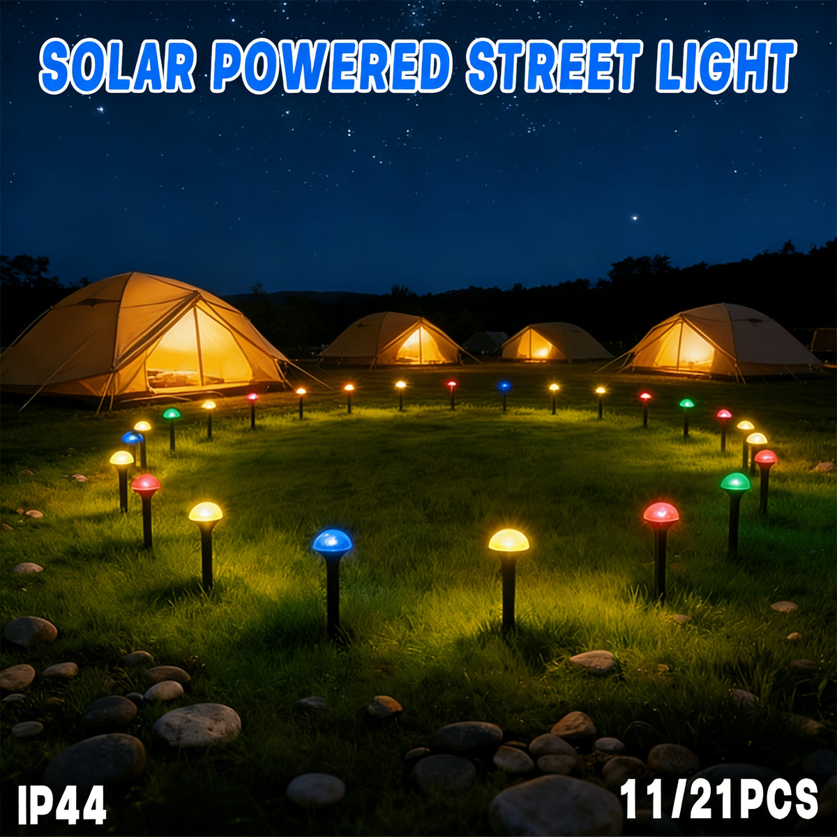 Guirlande solaire à piquets champignons, 11 ou 21 lumières IP44
