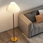 Lampe sur pied à abat-jour plissé crème et chaînette dorée, 160 cm