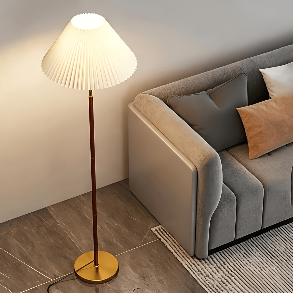 Lampe sur pied à abat-jour plissé crème et chaînette dorée, 160 cm