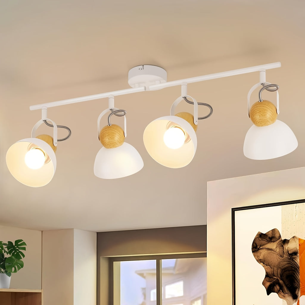 Spot de plafond rétro 3 ou 4 dômes orientables, rotule bois, E27