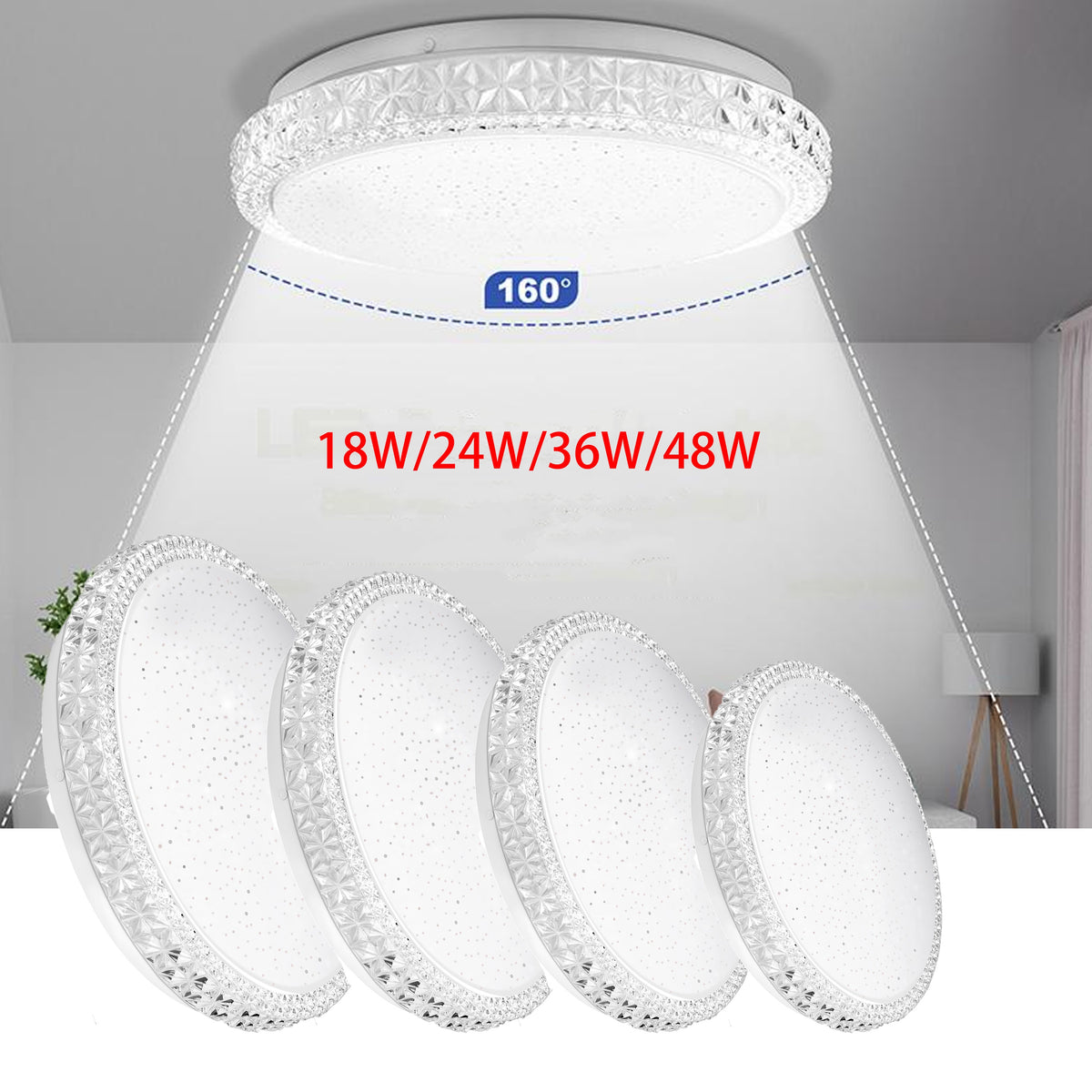 Plafonnier LED rond à bordure à facettes, Ø 29 à 48 cm, blanc froid