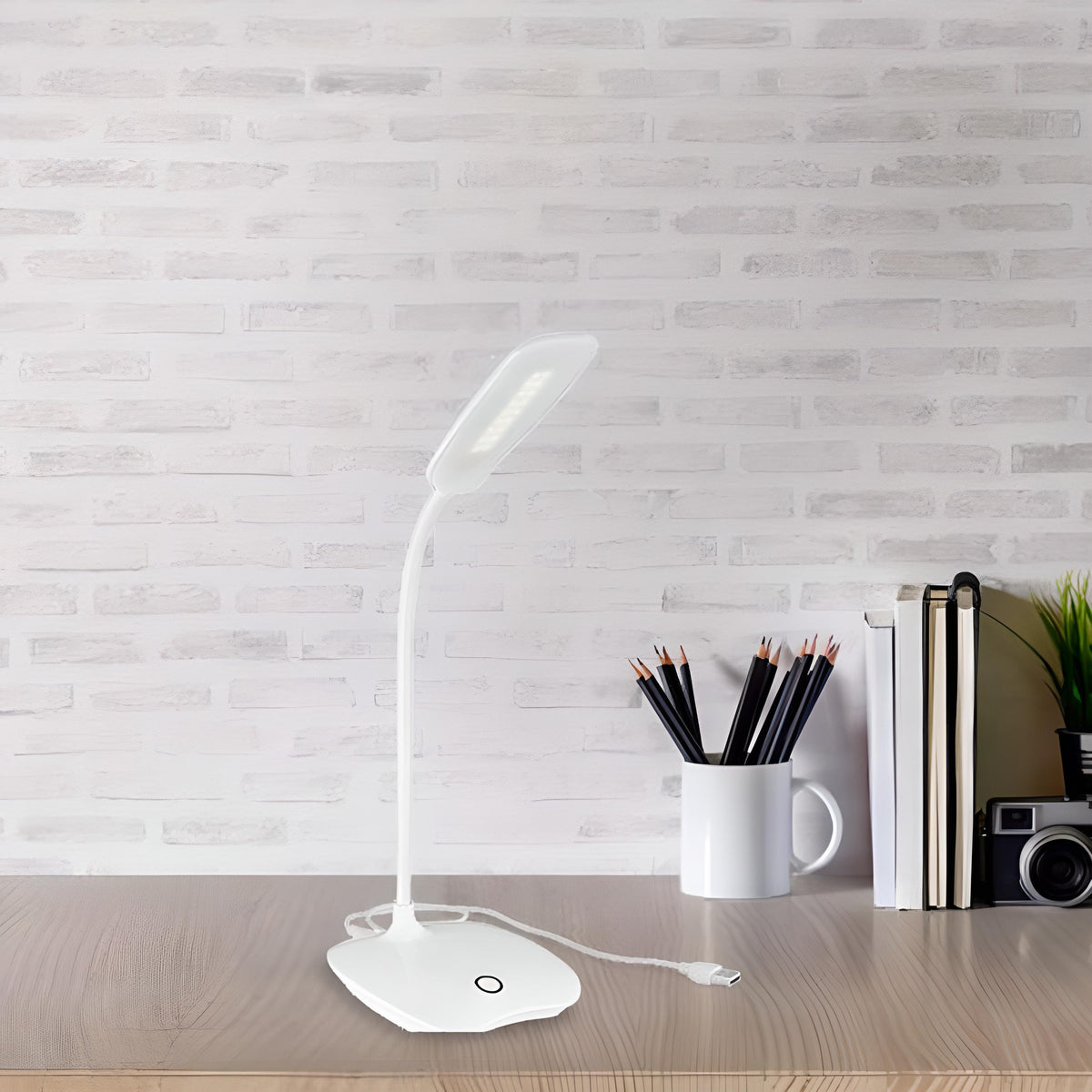 Lampe de bureau LED tactile à col flexible blanc, 14 LED à 5000 K