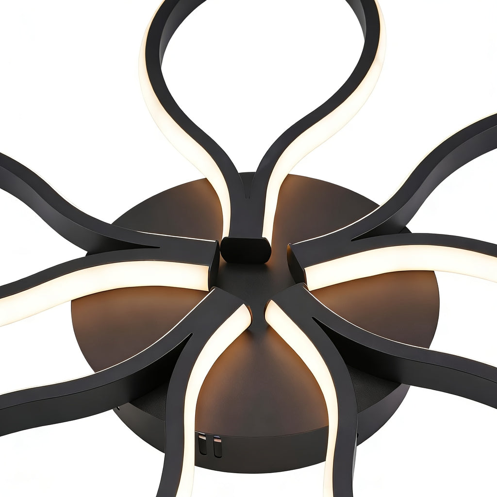 Plafonnier LED fleur à cinq pétales Ø 80 cm, noir ou blanc, 75 W