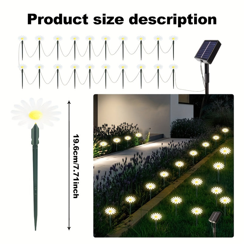 Guirlande solaire marguerites sur piquets, IP44, 10 à 40 LED