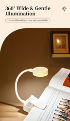 Mini lampe de lecture à pince à tête ronde, USB-C, noire ou blanche