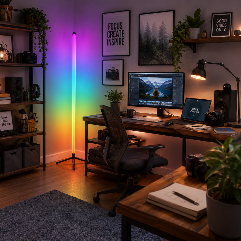 Lampadaire LED RVB à minuterie et télécommande, colonne de 110 cm