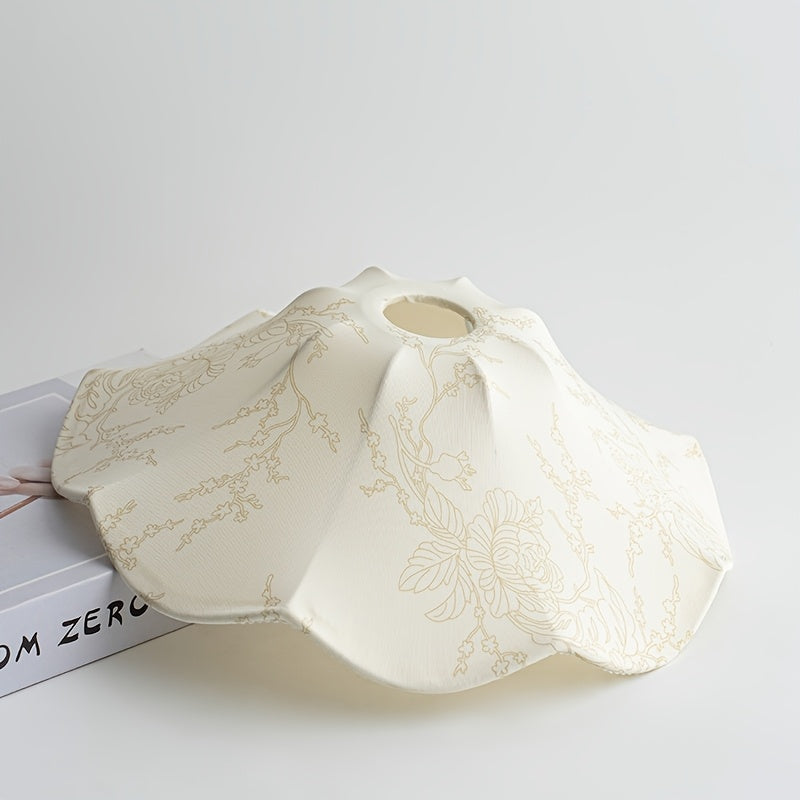 Abat-jour évasé en tissu ivoire à motif floral, Ø 30,2 x H 9,8 cm
