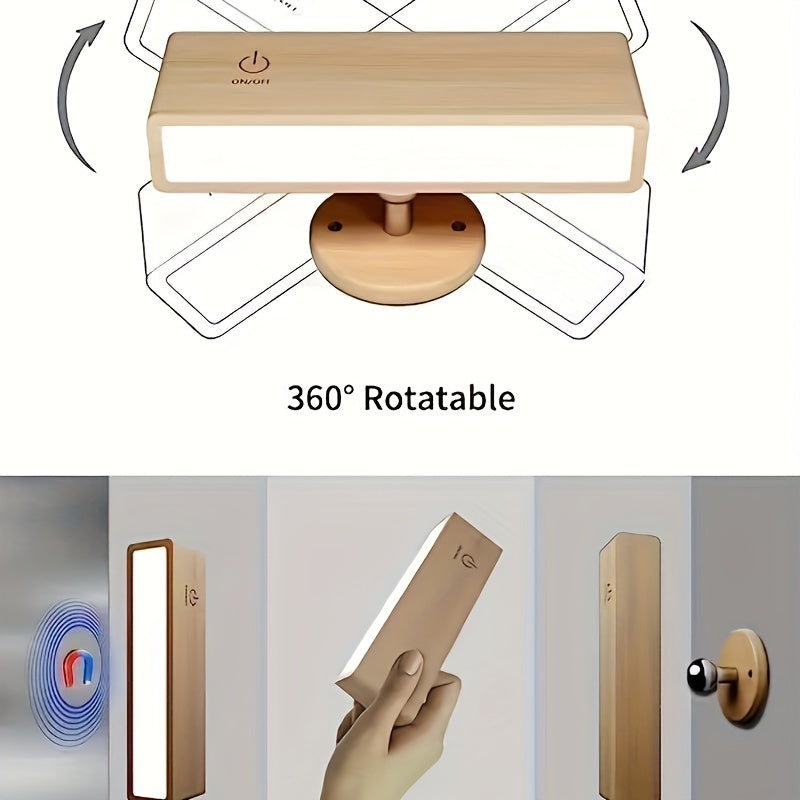 Applique murale bois rotative sans fil, LED rechargeable USB