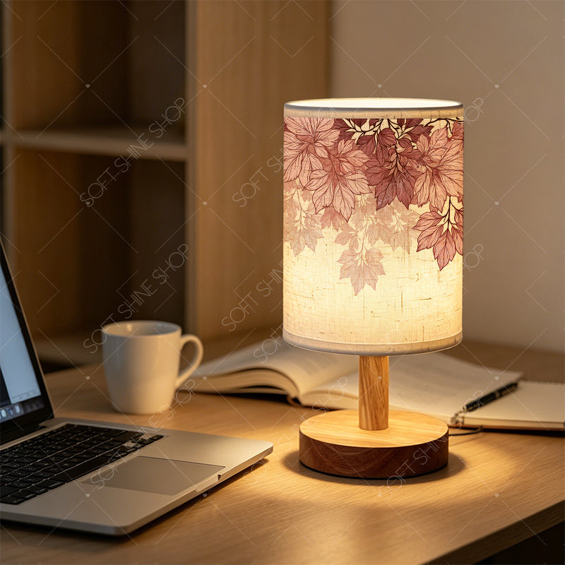 Lampe de chevet en tissu à feuilles d'érable roses, USB, 23,4 cm