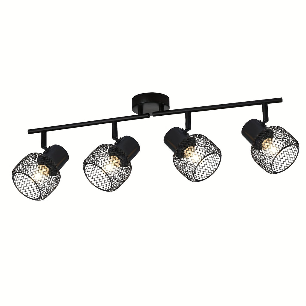 Plafonnier noir à spots grillagés E27, 3 ou 4 lumières, 50 à 64 cm
