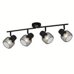 Plafonnier noir à spots grillagés E27, 3 ou 4 lumières, 50 à 64 cm