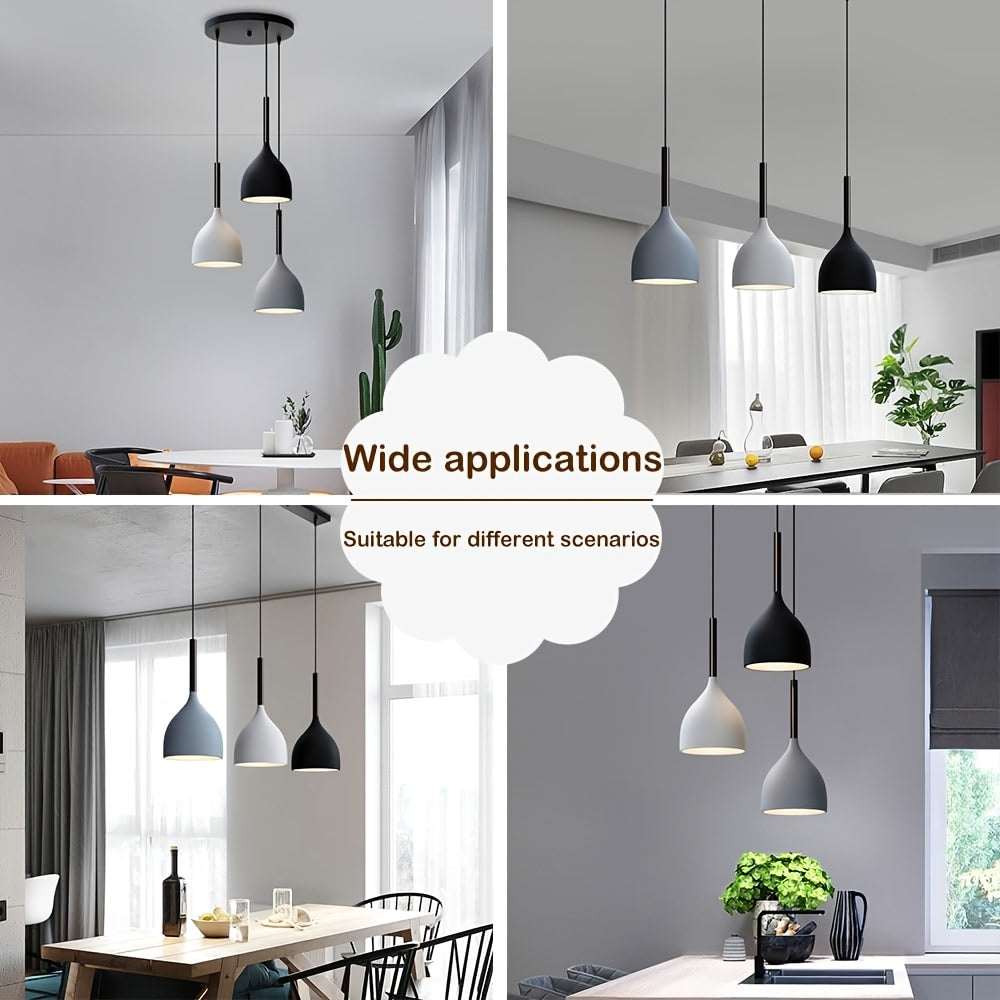 Suspension 3 gouttes en aluminium noir, blanc et gris sur rosace