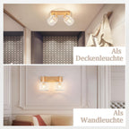 Plafonnier barre effet bois à 3 ou 4 spots grillagés blancs, E14