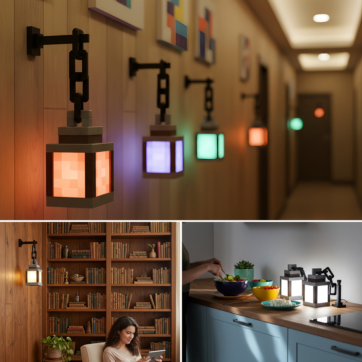 Applique murale lanterne pixel LED RVB rechargeable, télécommande