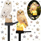 Lampe solaire hibou en résine sur piquet, lot de 2 pour jardin