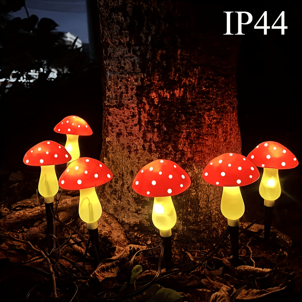 Lot de 8 balises solaires champignon rouges à pois, IP44