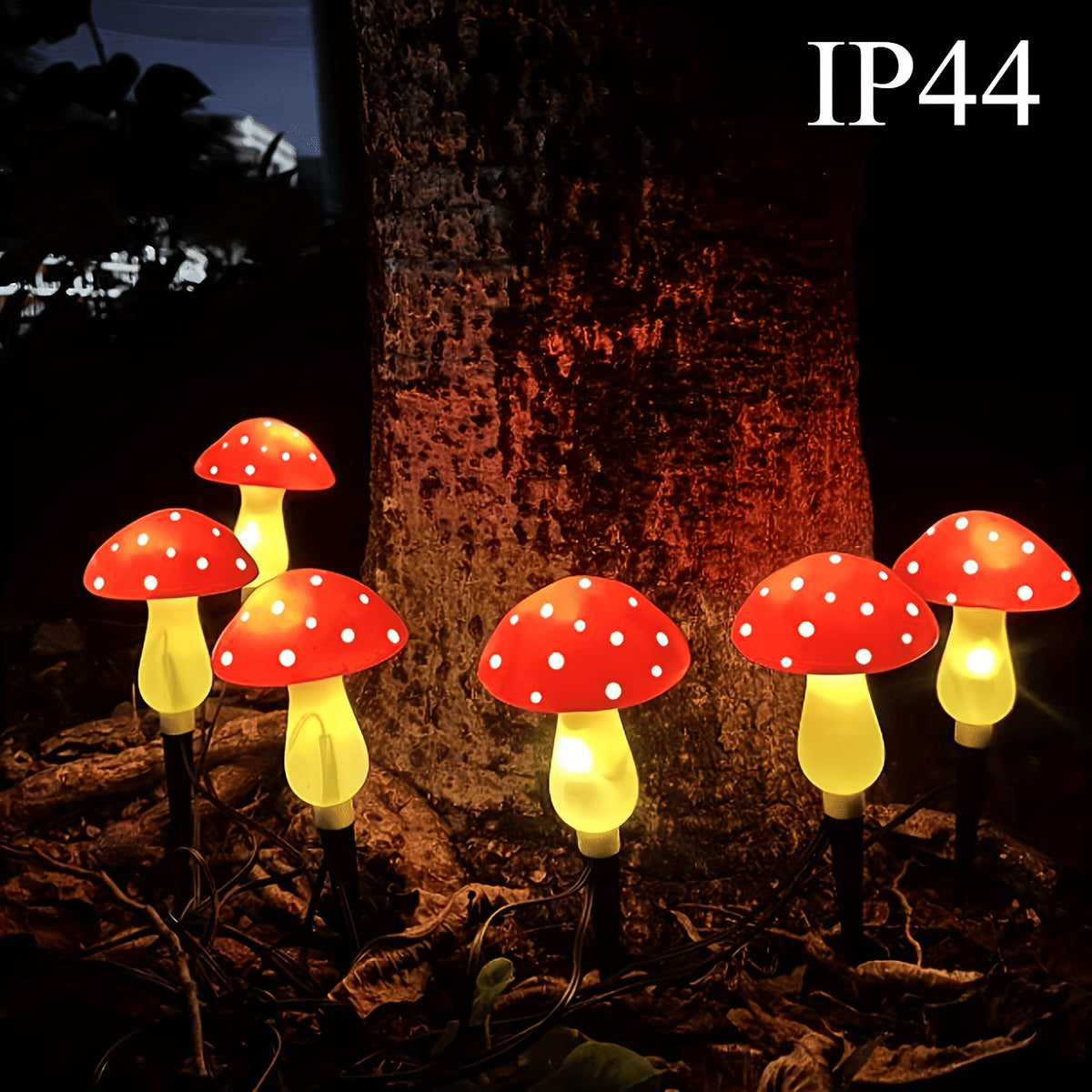 Lot de 8 balises solaires champignon rouges à pois, IP44