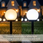 Lampe solaire globe opalin sur piquet de 34 cm, blanc chaud ou froid